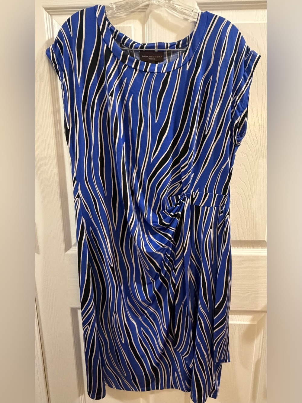 Dana Buchman Blue Black White Printed Cap-Sleeve Dress